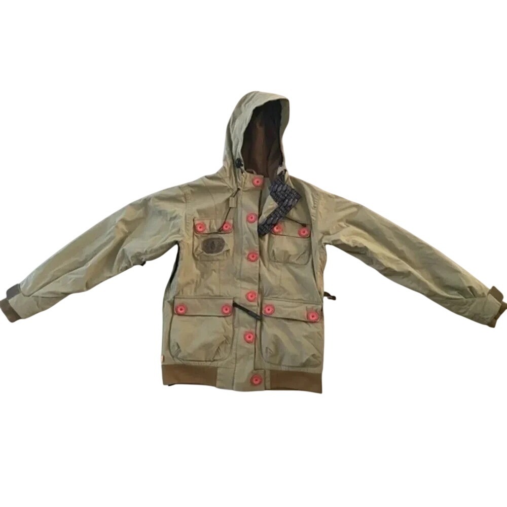Grenade Fatigue Project Tan Utility Hooded Jacket Red Buttons size Medium